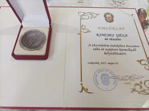Szent Flórián emlékérem Kincses Gézának, 1. kép