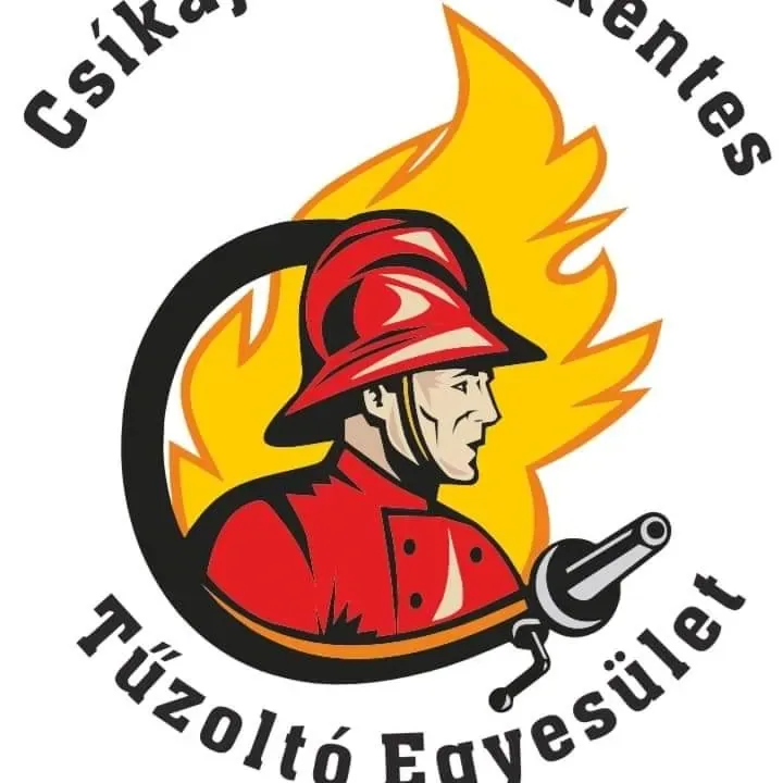 A Csíkajnádi Önkéntes Tűzoltó Egyesület jelvénye: tűzoltó sisakban, lánggal és sugárcsővel